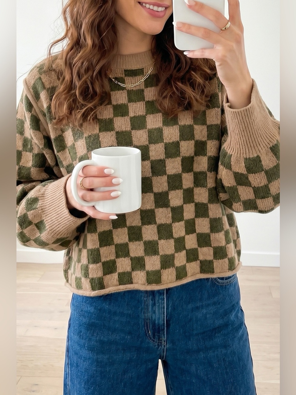 Multicolour Drop Shoulder Plaid Knit Long Sleeve Sweater